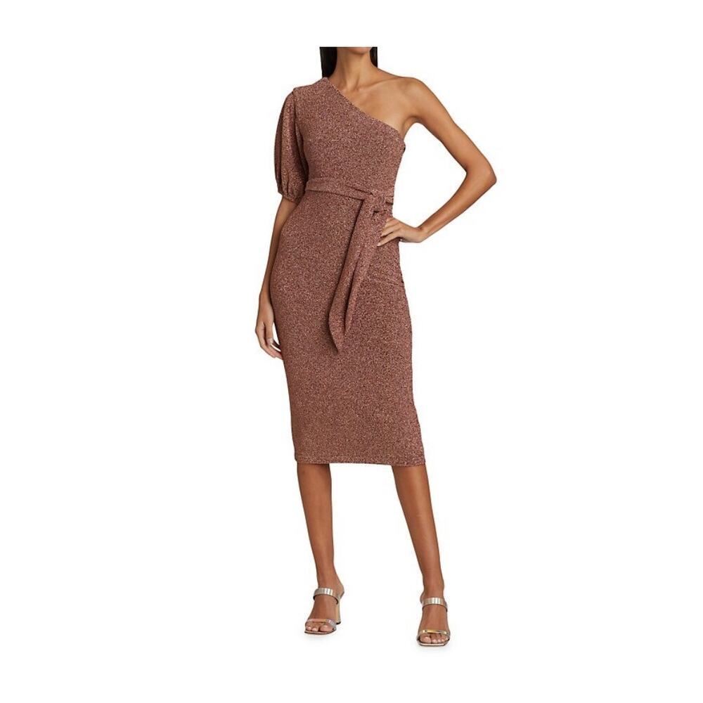 ML Monique Lhuillier One-Shoulder Midi Cocktail Dress